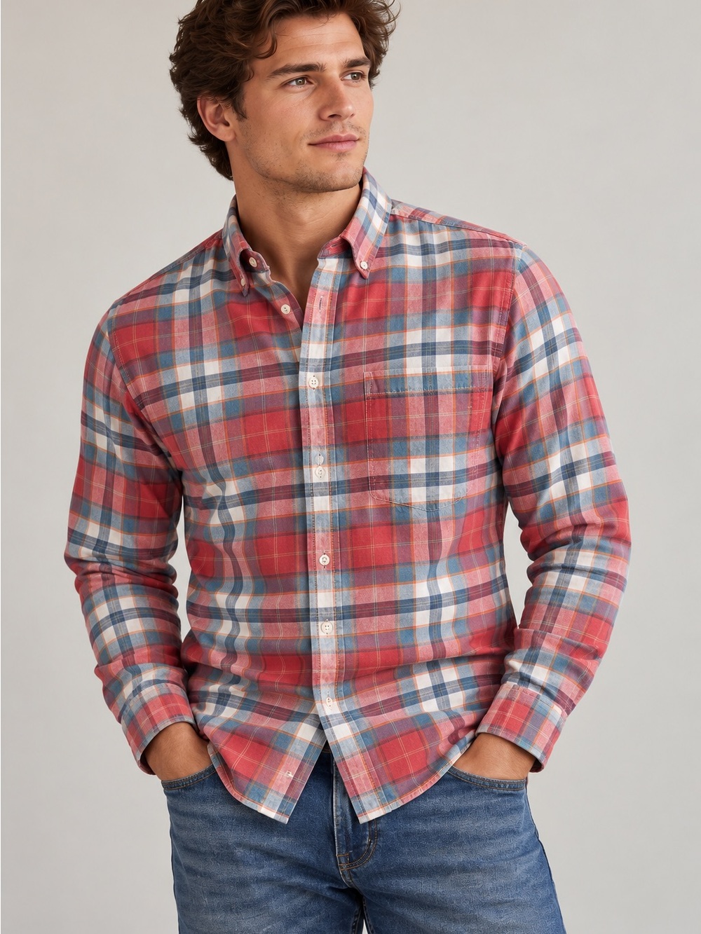 J. Crew Red and Blue Plaid Button-Down Shirt